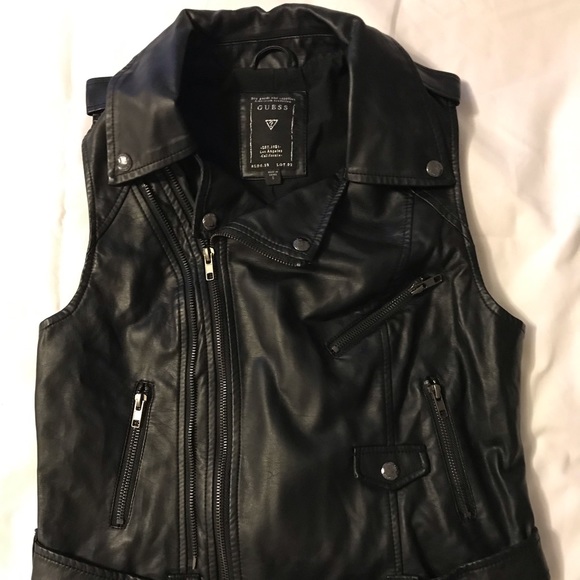 Guess Black Leather Vest Fiona Moto - Picture 2 of 6